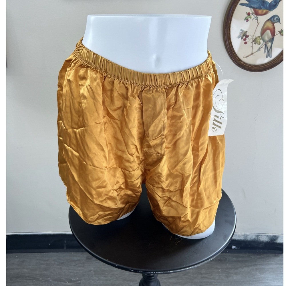 Vintage Men's Gold Silk Lounge Boxer Shorts Size Medium